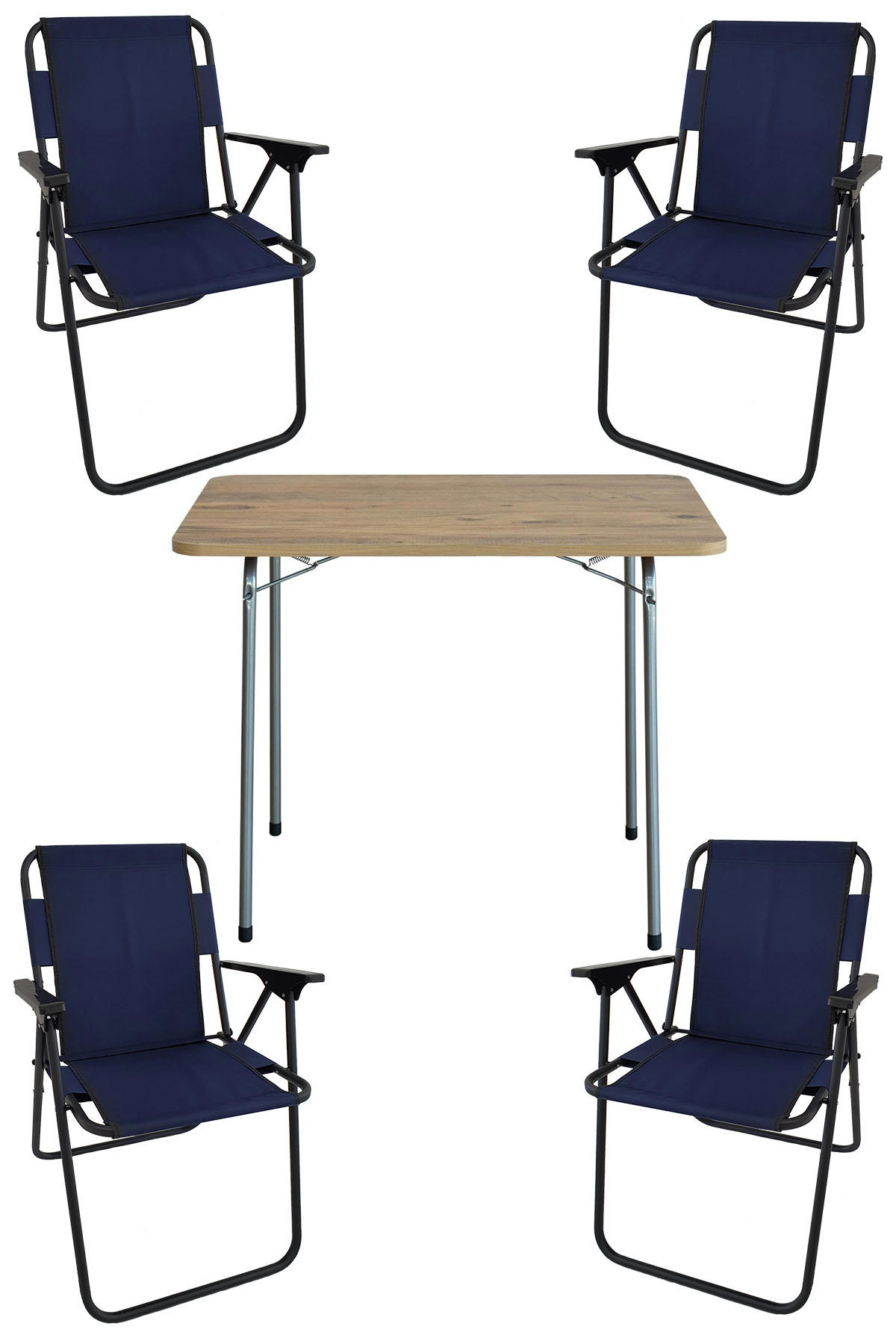 Bofigo 60 x 80 cm Tabureli Çantalı Dikdörtgen Granit Katlanır Kamp Masası Çam + 4 Adet Katlanır Sandalye