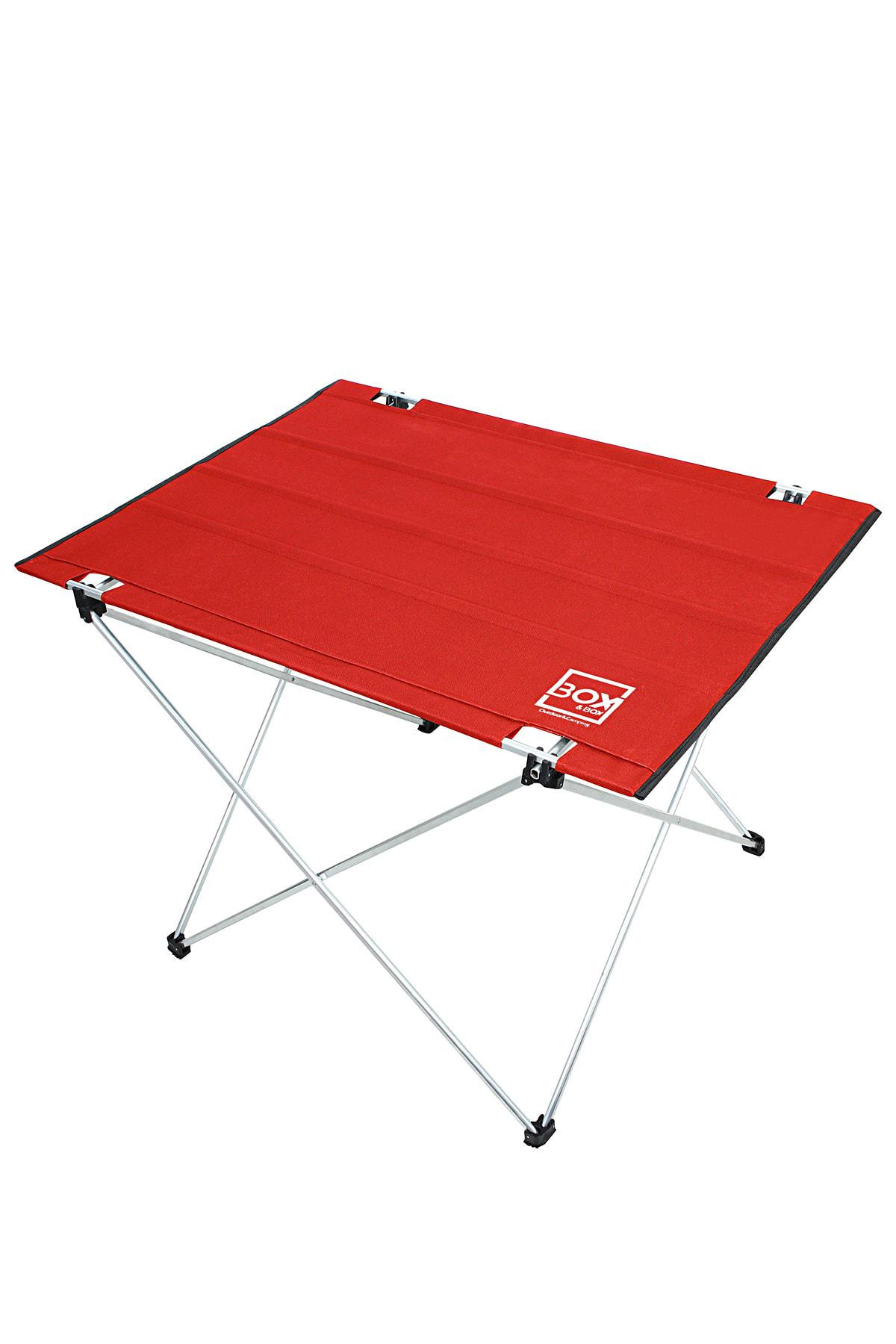 Box&Box 73 x 55 cm Çantalı Dikdörtgen Kumaş Katlanır Kamp Masası Kırmızı