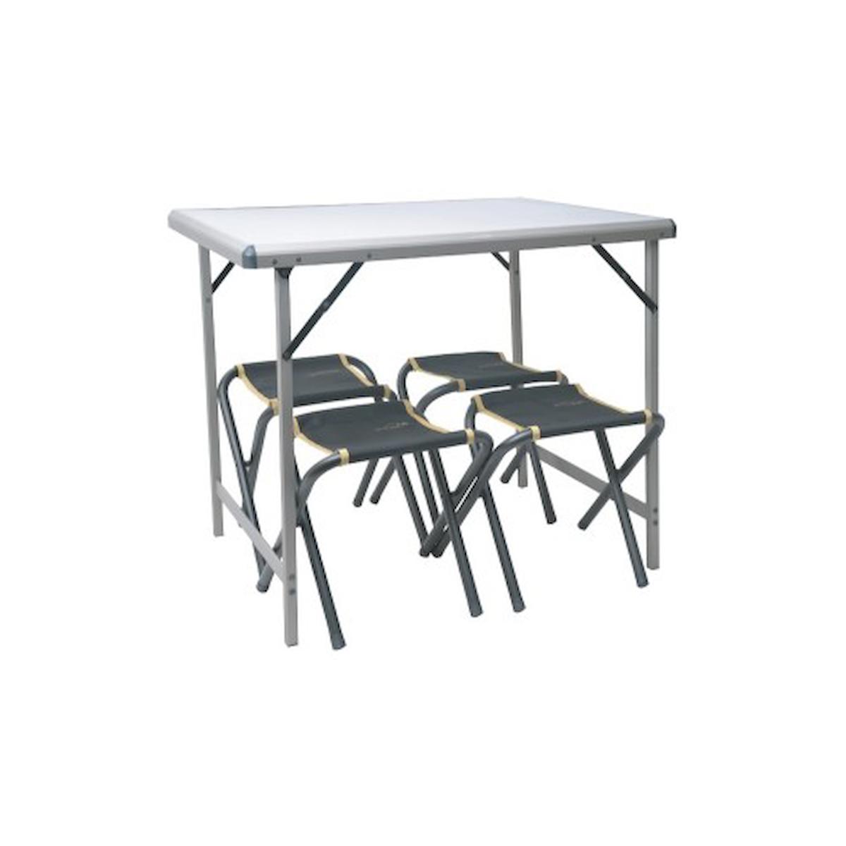 Nurgaz 80 x 60 cm Tabureli Çantalı Dikdörtgen Alüminyum Katlanır Kamp Masası Beyaz + 4 Adet Sandalye