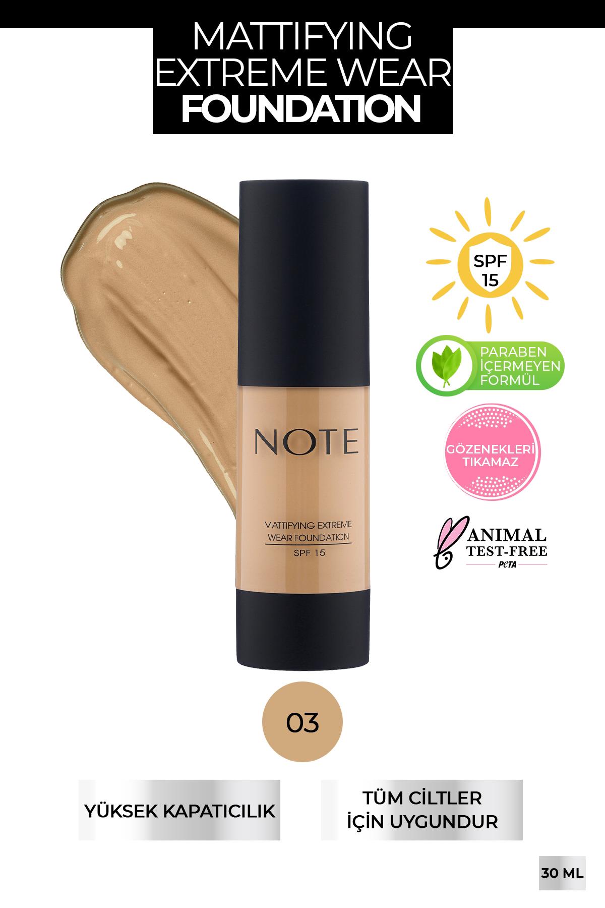 Note Mattifying Extreme Wear 03 Medıum Beıge Güneş Koruyuculu Likit Tüp Fondöten 35 ml