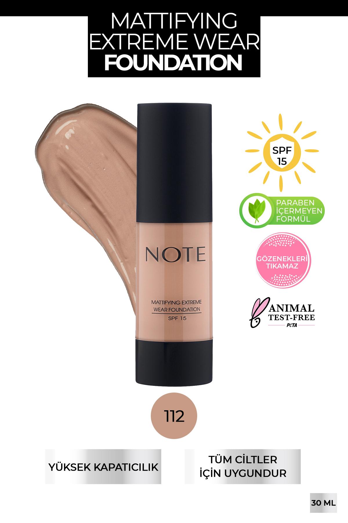 Note Mattifying Extreme Wear 112 Güneş Koruyuculu Likit Tüp Fondöten 35 ml