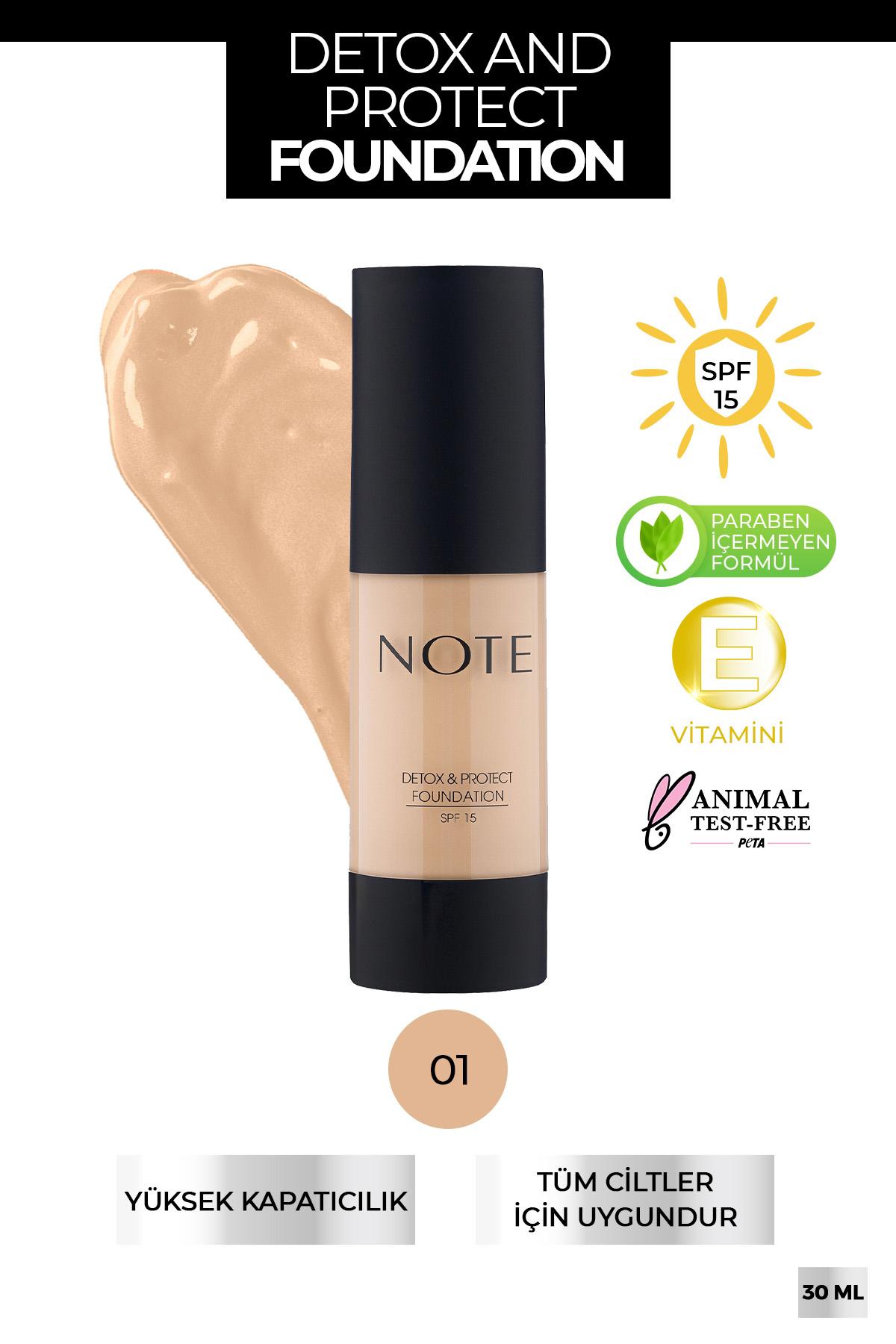 Note Detox & Protect 01 Beige Güneş Koruyuculu Likit Tüp Fondöten 30 ml