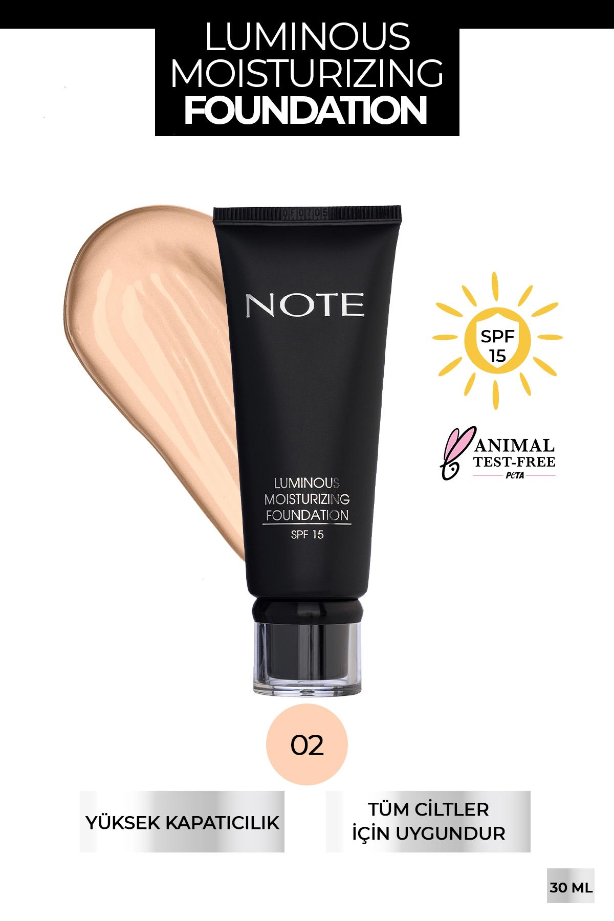 Note Luminous Moisturizing 02 Natural Beige Güneş Koruyuculu Krem Tüp Fondöten 35 ml