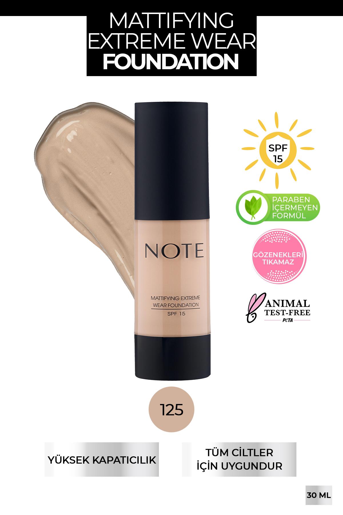 Note Mattifying Extreme Wear 125 Güneş Koruyuculu Likit Tüp Fondöten 35 ml