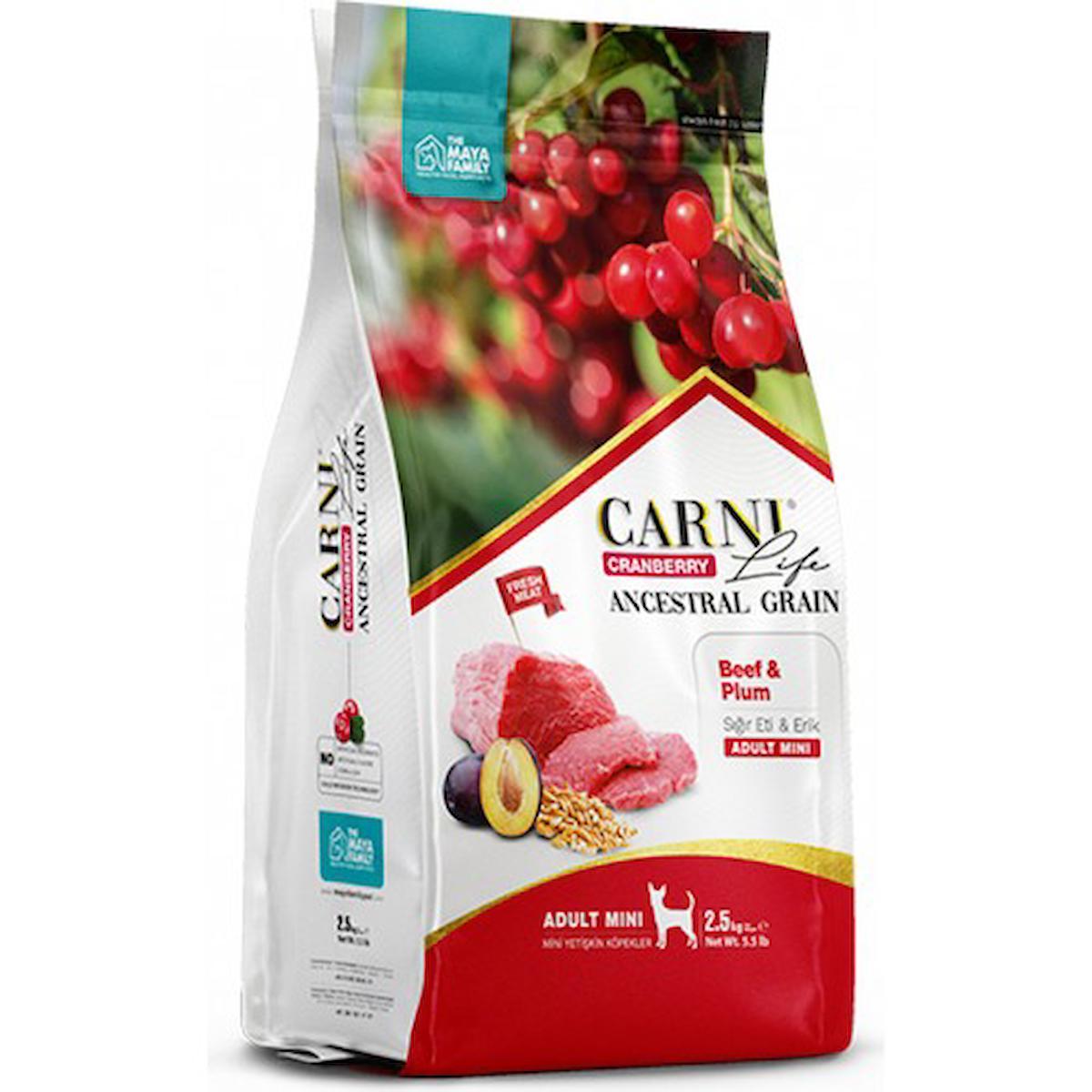 Carni Life Cranberry Erikli ve Sığır Etli Mini Irk Yetişkin Kuru Köpek Maması 2.5 kg