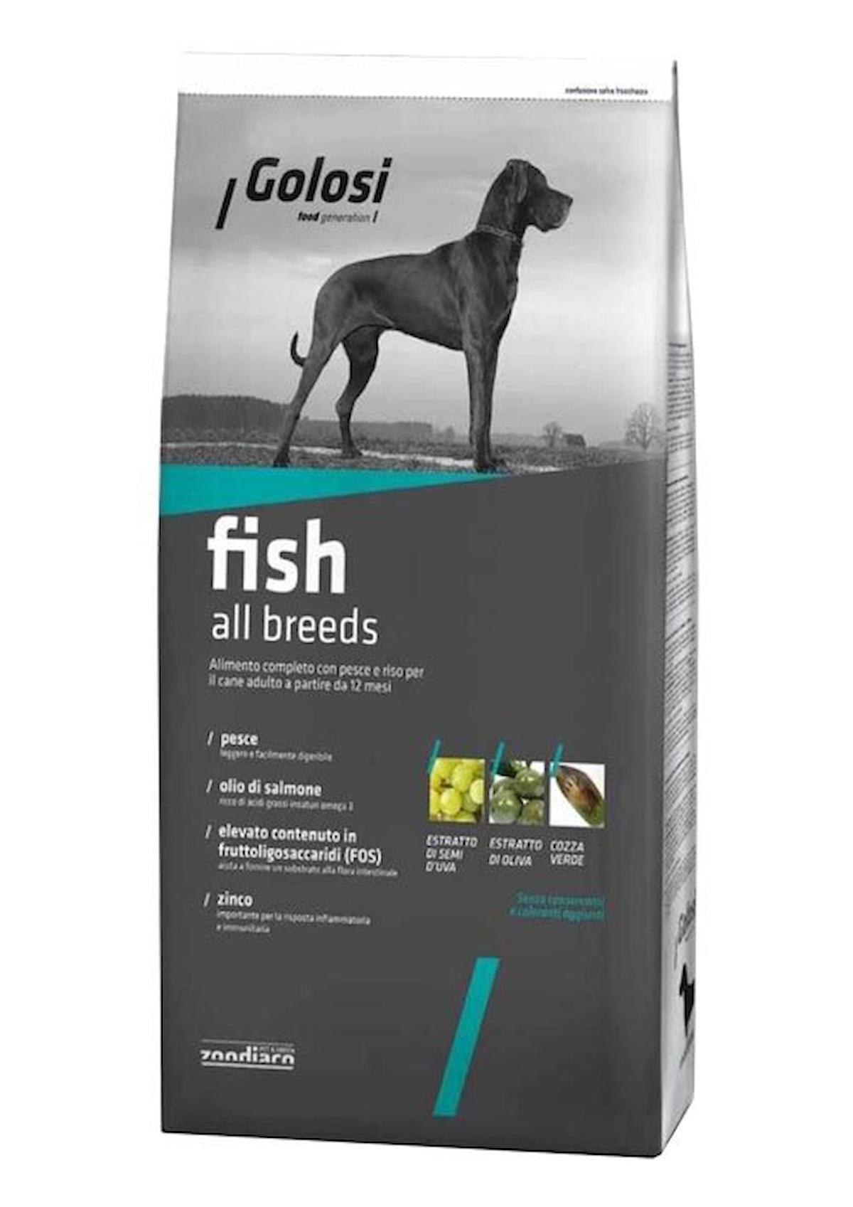 Golosi Fish Balıklı ve Pirinçli Tüm Irklar Yetişkin Kuru Köpek Maması 12 kg