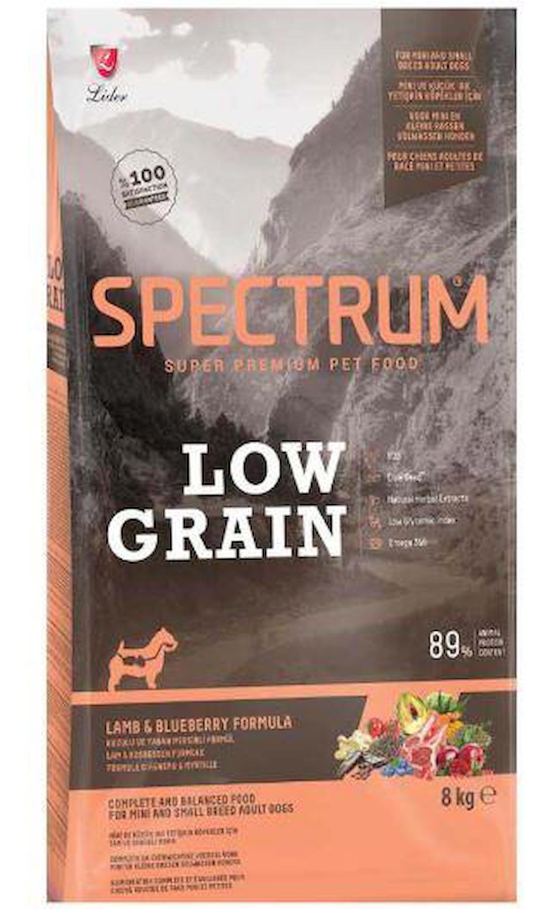 Spectrum Low Grain Kuzu Etli ve Yaban Mersinli Küçük Irk Yetişkin Kuru Köpek Maması 8 kg