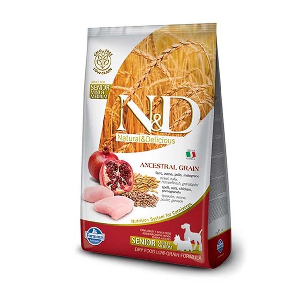 N&D Ancestral Grain Narlı ve Tavuklu Mini Irk Yaşlı Kuru Köpek Maması 2.5 kg
