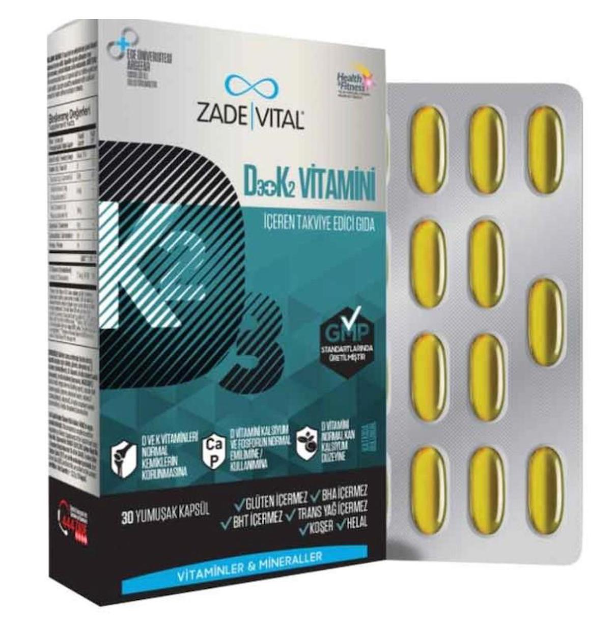 Zade Vital D3+K2 Vitamini Sade Unisex 30 Kapsül