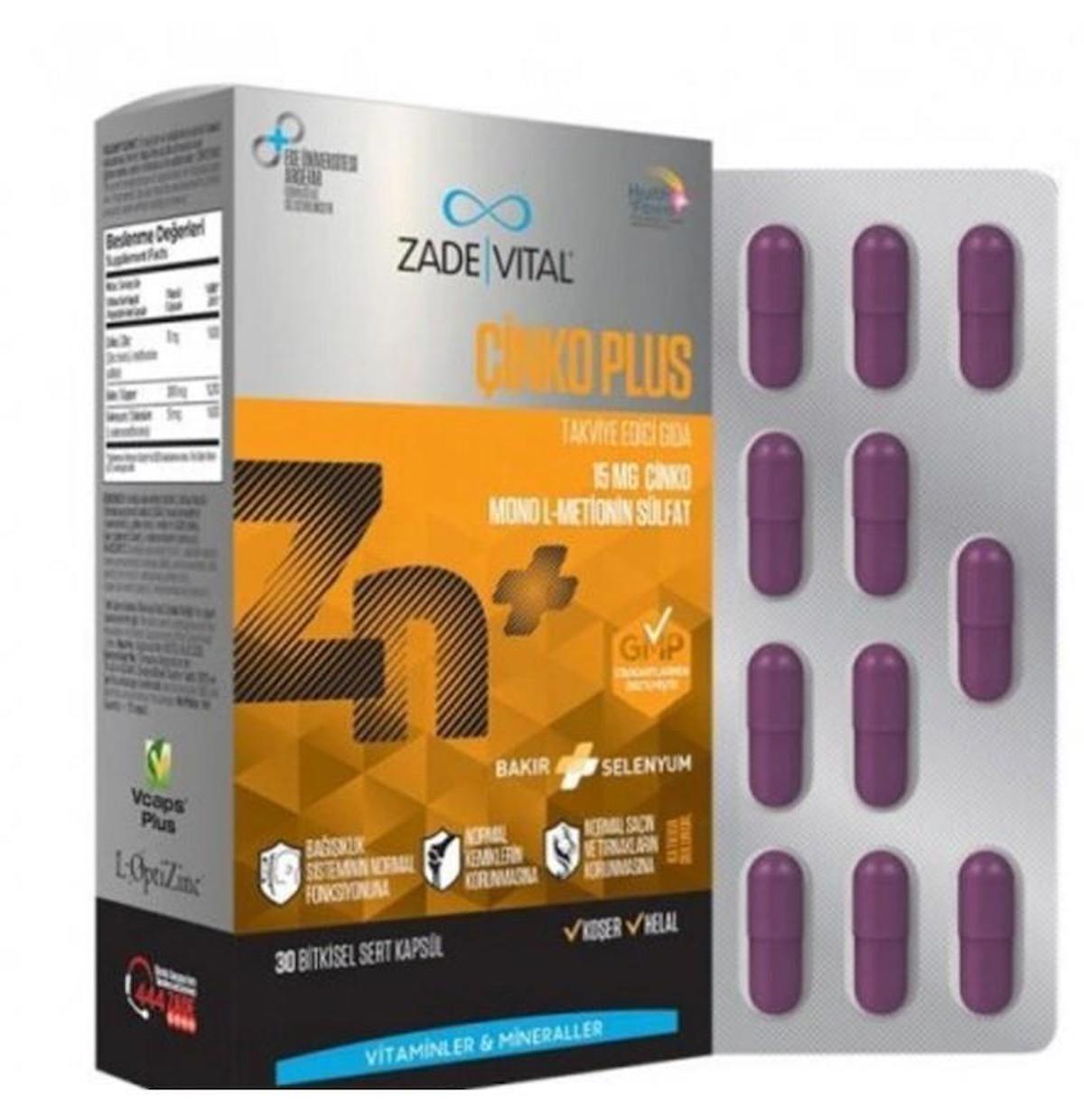 Zade Vital Çinko Plıs Sade Unisex Vitamin 30 Kapsül