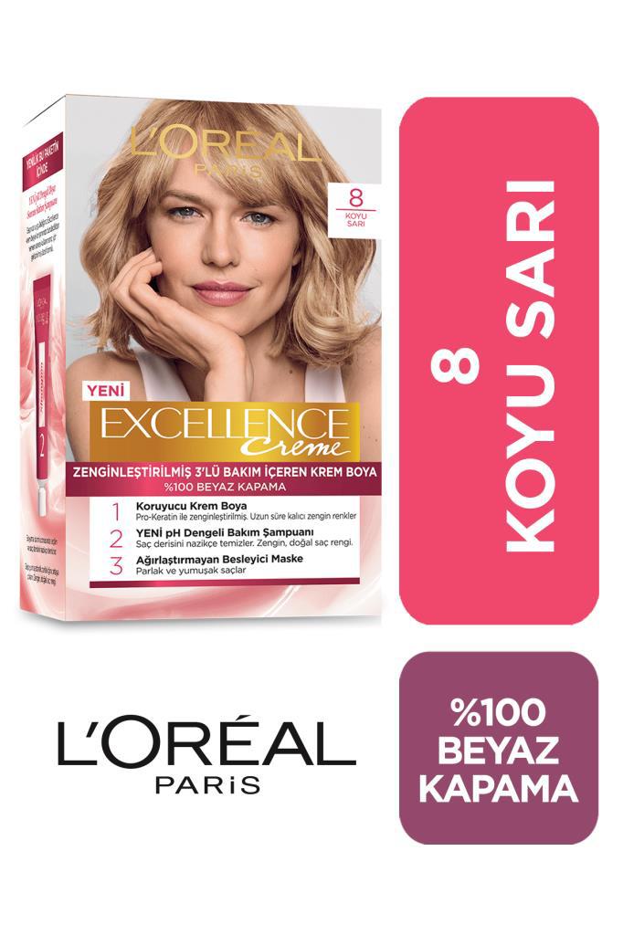 L'Oréal Paris 8 Koyu Sarı Krem Saç Boyası 48 ml