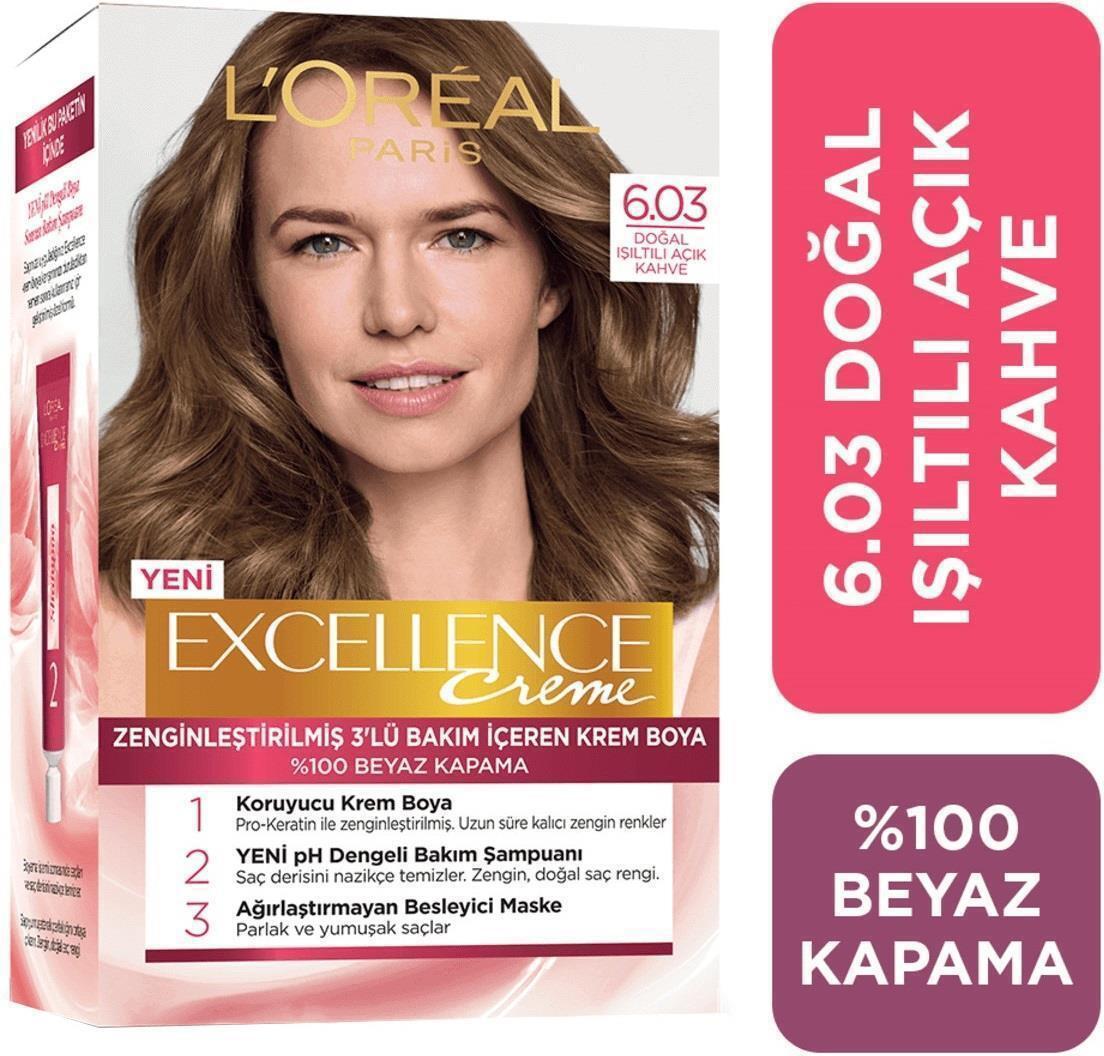 L'Oréal Paris 6.03 Işıltılı Açık Kahve Krem Saç Boyası 48 ml