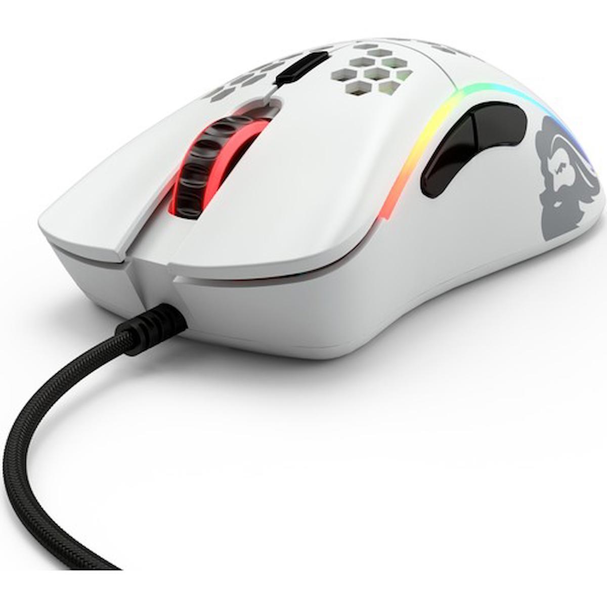 Glorious D Minus Makrolu Kablolu Mat Beyaz Optik Mouse