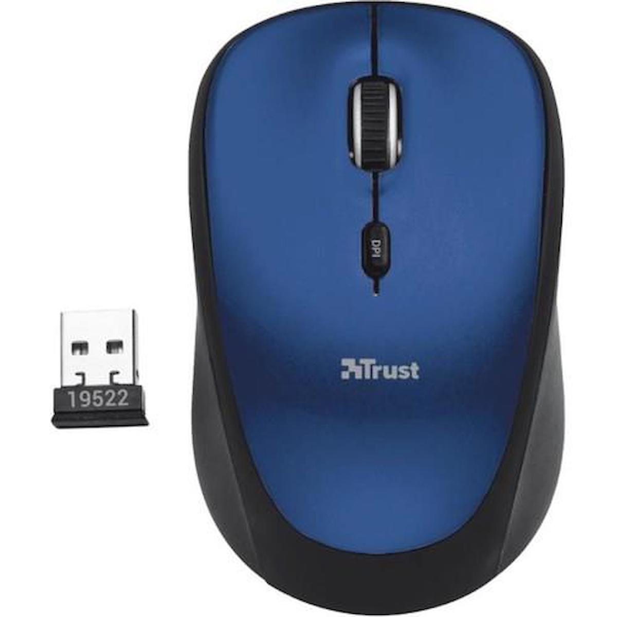 Trust 24551 Sessiz Ergonomik Kablosuz Mavi Optik Mouse