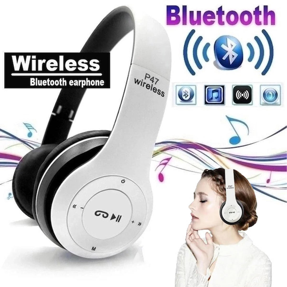 DTS Teknoloji P47 3.3 Kablosuz Kulak Üstü Bluetooth Kulaklık Beyaz