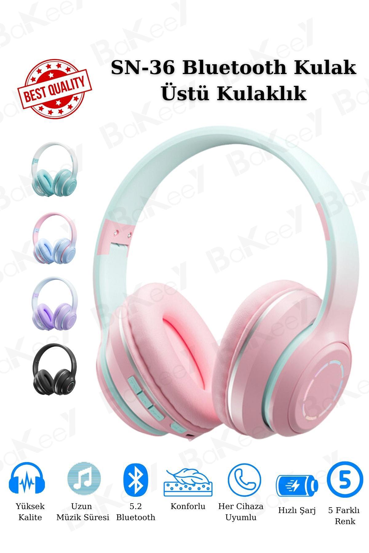 Bakeey 5.2 Kablosuz Kulak Üstü Bluetooth Kulaklık Pembe