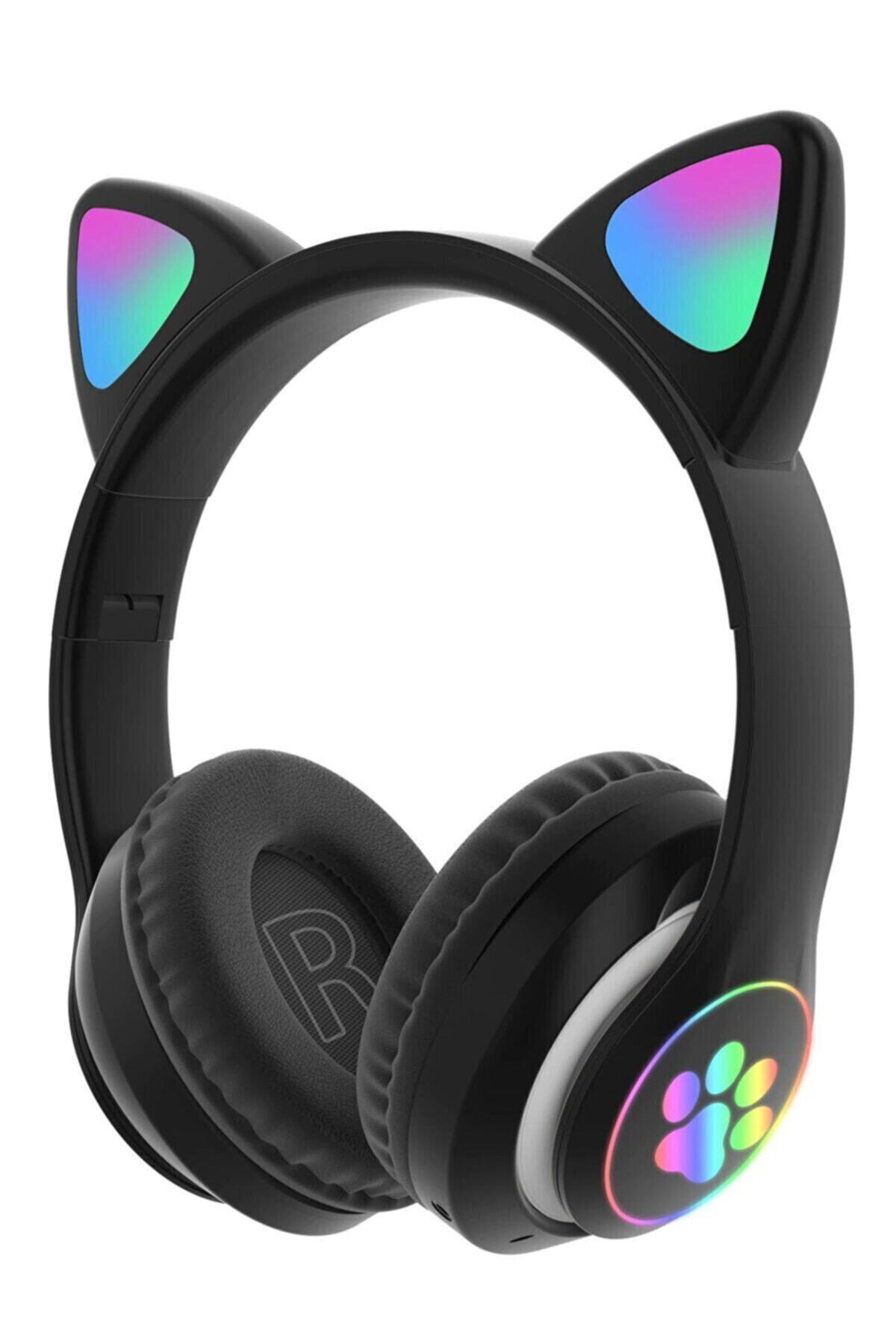 Mi7a Led Işıklı 5.0 Işıklı Kablosuz Kulak Üstü Bluetooth Kulaklık Siyah