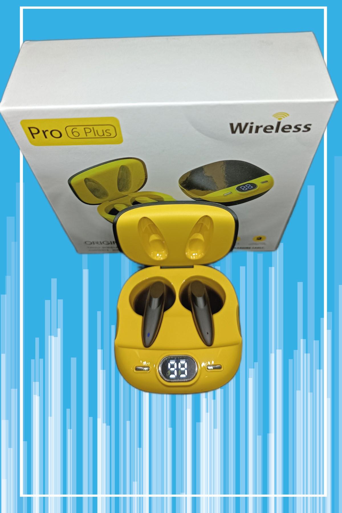 AnyCast Pro6 Plus 5.0 Işıklı Gürültü Önleyici Oyuncu Kablosuz Kulak İçi Bluetooth Kulaklık Sarı