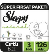 Sleepy Natural 3 Numara Organik Cırtlı Bebek Bezi 126 Adet