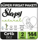 Sleepy Natural 2 Numara Organik Göbek Oyuntulu Cırtlı Bebek Bezi 144 Adet