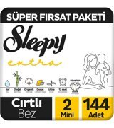 Sleepy Extra 2 Numara Organik Göbek Oyuntulu Cırtlı Bebek Bezi 144 Adet