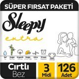 Sleepy Extra 3 Numara Organik Cırtlı Bebek Bezi 126 Adet