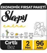 Sleepy Extra 2 Numara Organik Göbek Oyuntulu Cırtlı Bebek Bezi 96 Adet
