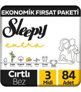 Sleepy Extra 3 Numara Organik Cırtlı Bebek Bezi 84 Adet