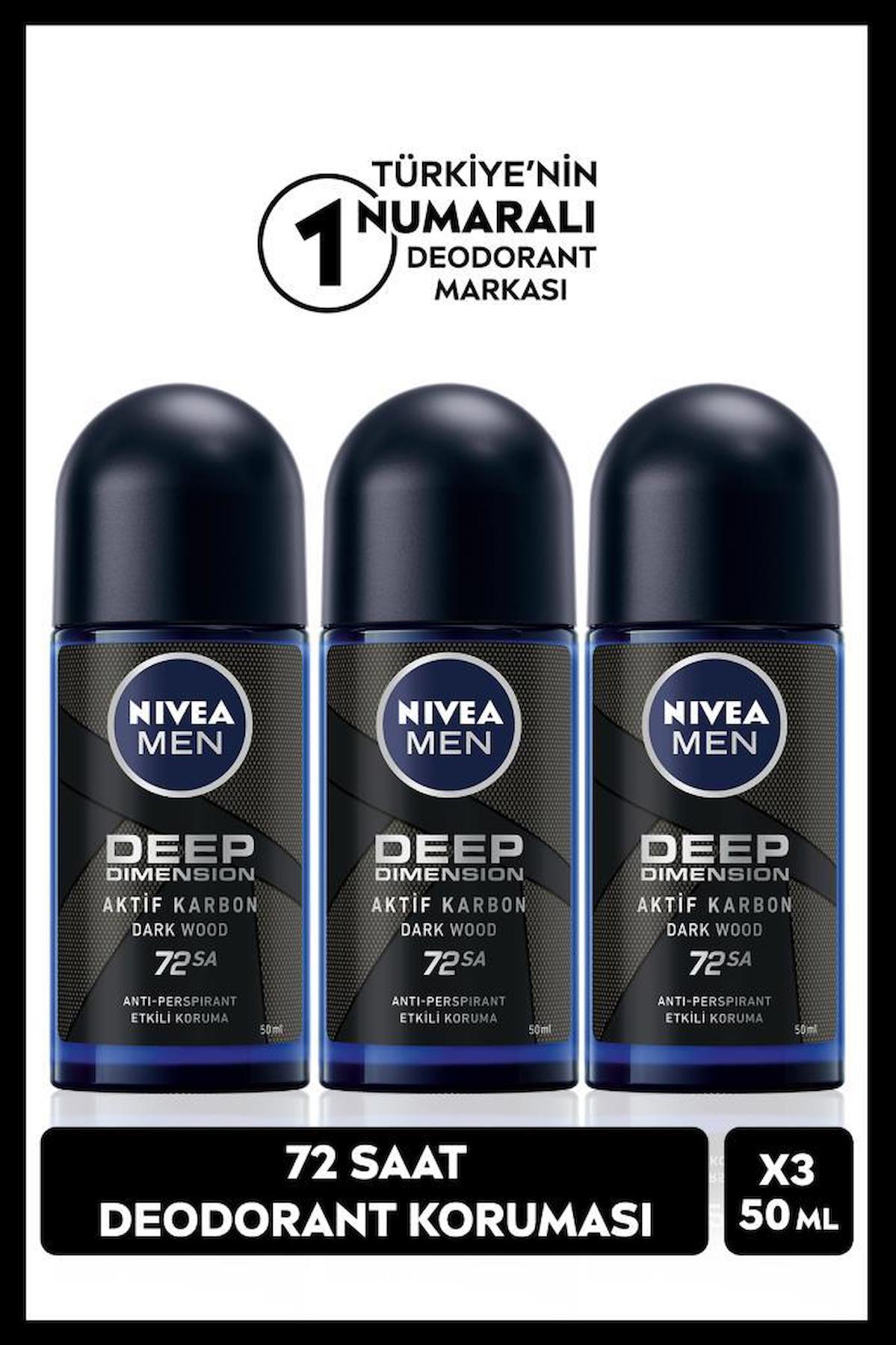 Nivea Deep Dimension Aktif Karbon Roll-On Erkek Deodorant 3x50 ml