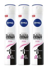 Nivea Black&White Invisible Clear Sprey Kadın Deodorant 3x200 ml