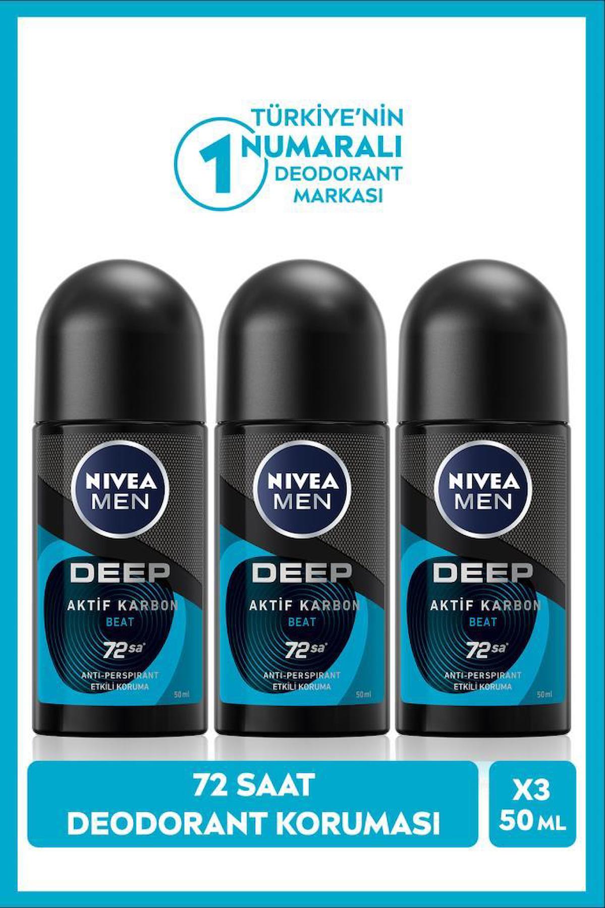 Nivea Deep Beat Roll-On Erkek Deodorant 3x50 ml