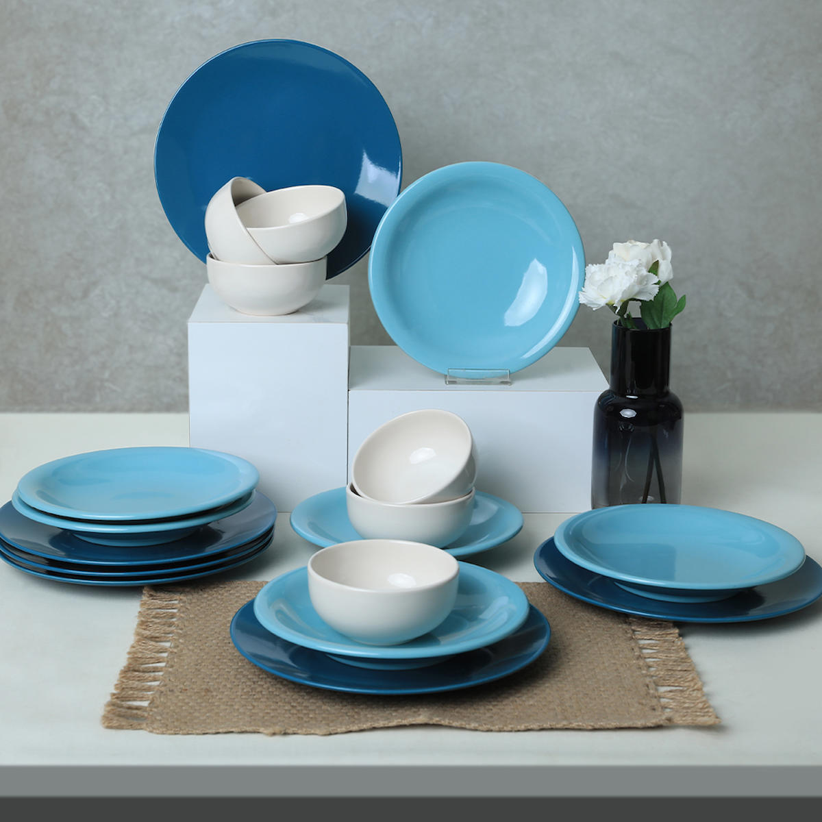 Keramika Blue Mix 18 Parça 6 Kişilik Stoneware Yuvarlak Yemek Takımı