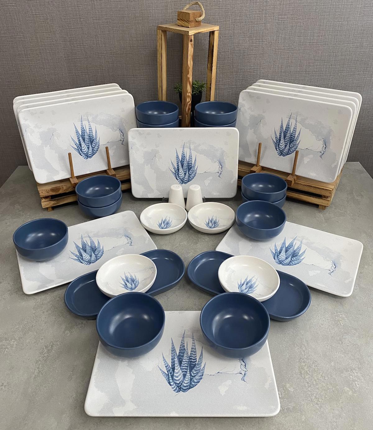 Keramika Blue Magic Siera 32 Parça 12 Kişilik Stoneware Dikdörtgen Yemek Takımı