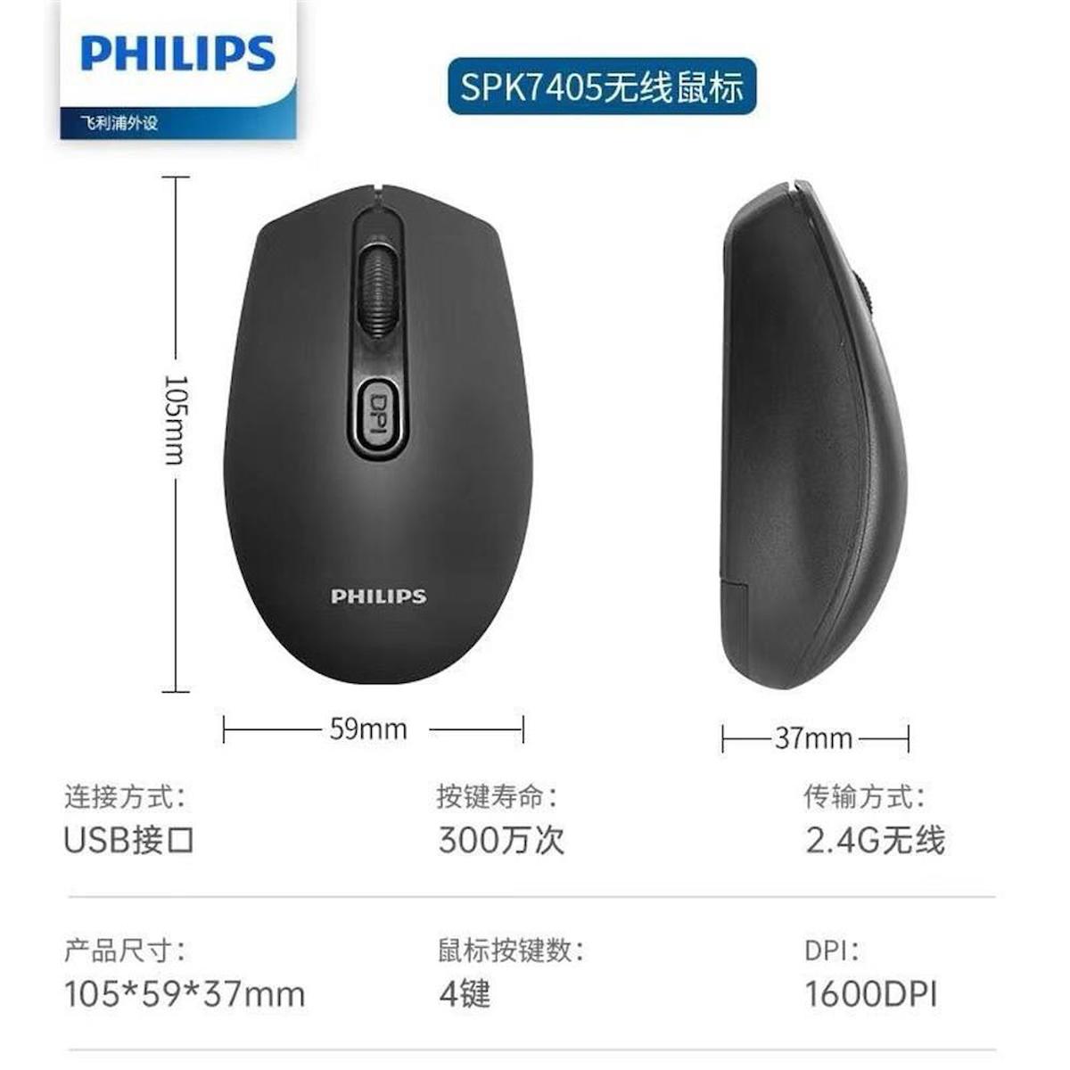 Philips SPK7405 Kablosuz Siyah Optik Mouse