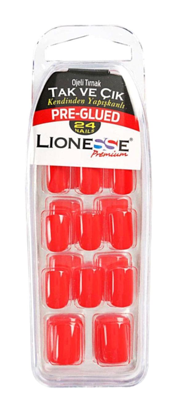 Lionesse Premium Pre Glued 4402 French 24'lü Kare Kırmızı Takma Tırnak