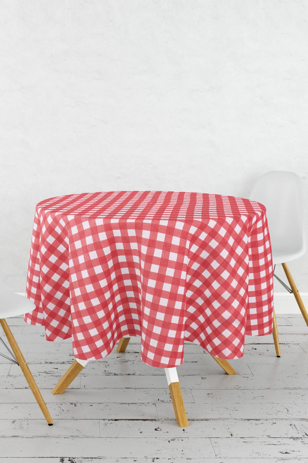Favora Polyester 150 cm Dertsiz Yuvarlak Masa Örtüsü Beyaz-Kırmızı