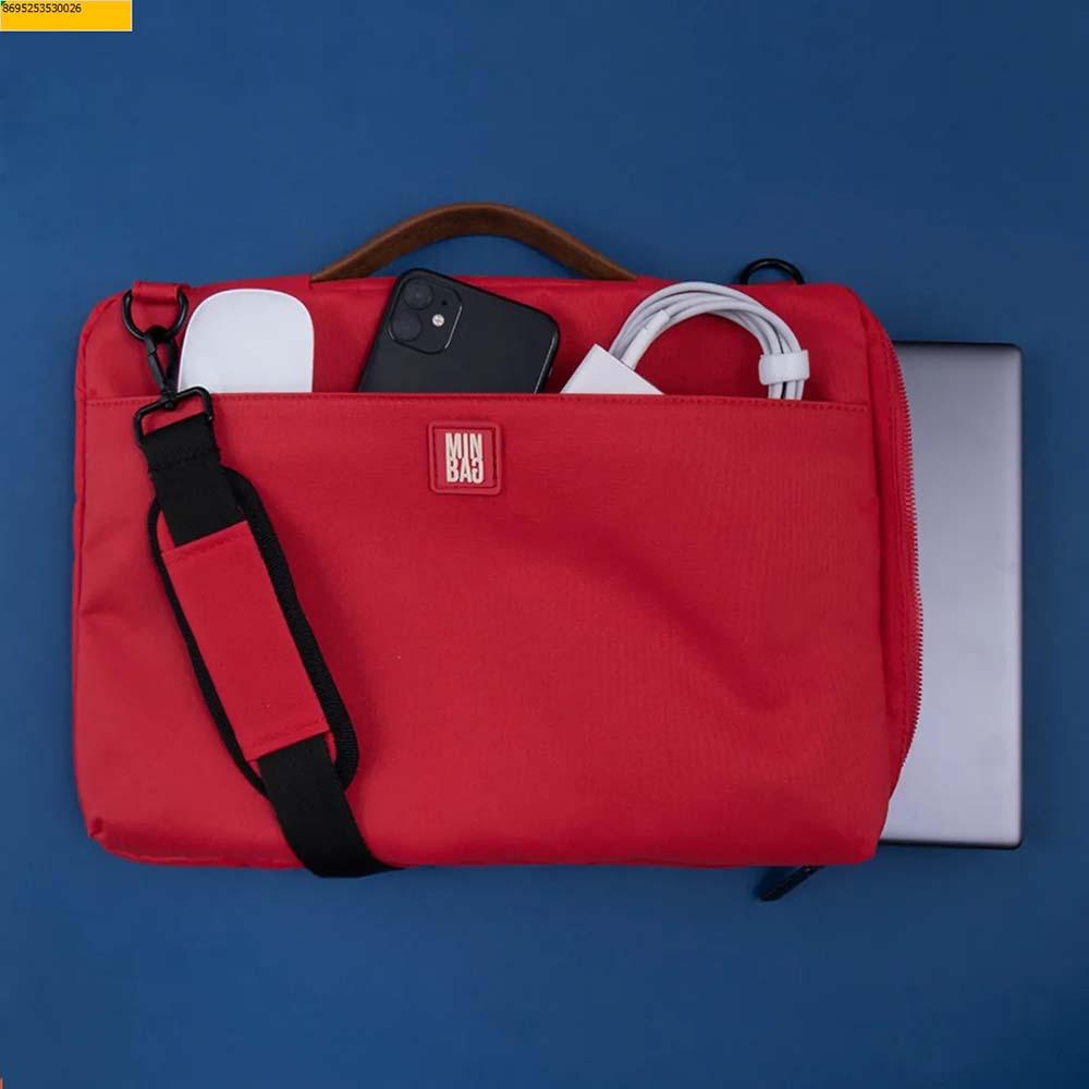 Minbag 15.6 inç Kanvas Su Geçirmez Laptop El Çantası Kırmızı