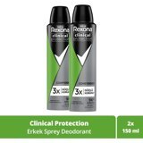 Rexona Clinical Protection Pudrasız Ter Önleyici Antiperspirant Sprey Erkek Deodorant 2x150 ml