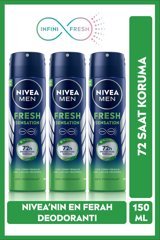 Nivea Fresh Sensation Pudrasız Ter Önleyici Antiperspirant Sprey Erkek Deodorant 3x150 ml