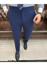 Terziademaltun İtalyan Stil Slim Fit Bel Detaylı Erkek Pantolon Lacivert T11428-Lacivert 30
