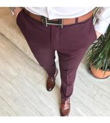 Terziademaltun Italyan Stil Slim Fit Erkek Kumaş Pantolon Bordo T4423 32