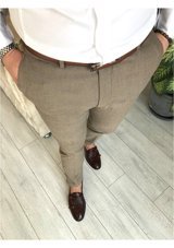 Terziademaltun Italyan Kesim Slim Fit Erkek Kahverengi Kumaş Pantolon T3826 36