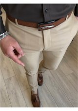 Terziademaltun Italyan Stil Slim Fit Erkek Kumaş Pantolon Açık Camel T4678 36
