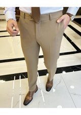 Terziademaltun İtalyan Stil Slim Fit Erkek Kumaş Pantolon Camel T6155-Camel 40