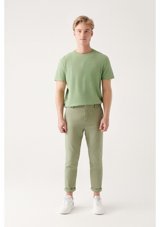 Avva Erkek Su Yeşili Yandan Cepli Arka Beli Lastikli Keten Dokulu Relaxed Fit Chino Pantolon 32