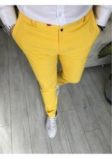 Terziademaltun Italyan Stil Slim Fit Erkek Kumaş Pantolon Sarı T5261 36