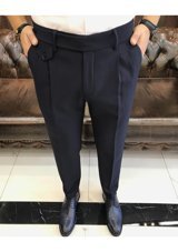 Terziademaltun İtalyan Kesim Kemerli Pileli Lacivert Kumaş Pantolon T10801-Lacivert 30