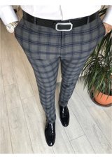 Terziademaltun İtalyan Stil Slim Fit Erkek Ekose Kumaş Pantolon Gri T6497 (523720937) 31