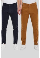 Damga Jeans 2'Li Standart Kalıp Chino Pantolon Lacivert Ve Taba Renkleri Çok Renkli 31