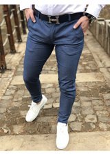 Ukdwear Erkek Mavi Italyan Kesim Petek Desen Keten Pantolon Mavi Ukd1261 30